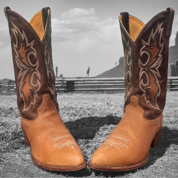 Men's Vintage J. Chisholm Dan Post Leather Western Cowboy Boots RARE Sz 10 4EE - Picture 2 of 16